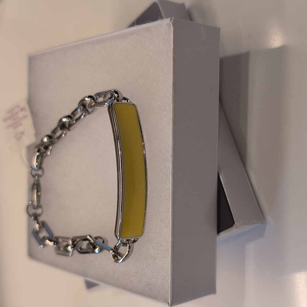 Lis Sophia Silver Plated ID Chunky Bracelet with Yellow Accent Bar NWT